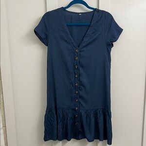 Blue Ruffled Buttoned Mini Sundress